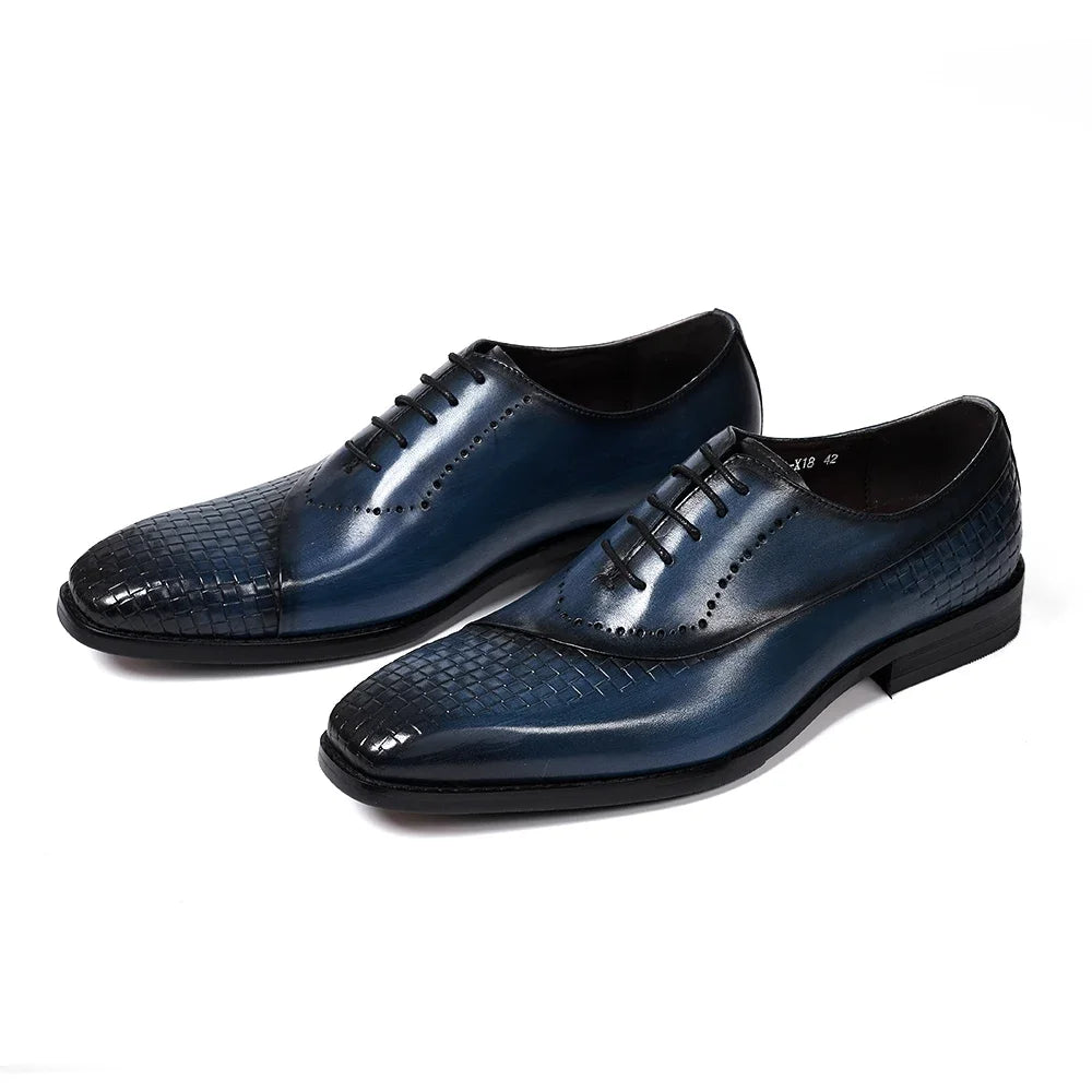 Men's Genuine Leather Oxfords Fashion Pointed Toe Wedding Party Dress Shoes Luxury Lace-Up Office Career Formal