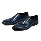 Men's Genuine Leather Oxfords Fashion Pointed Toe Wedding Party Dress Shoes Luxury Lace-Up Office Career Formal