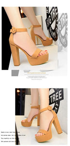 New Fashion Simple Comfort Women Platform High Heels Sandals Summer Peep Toe Party Wedding Pumps Buckle Slimming Shoes