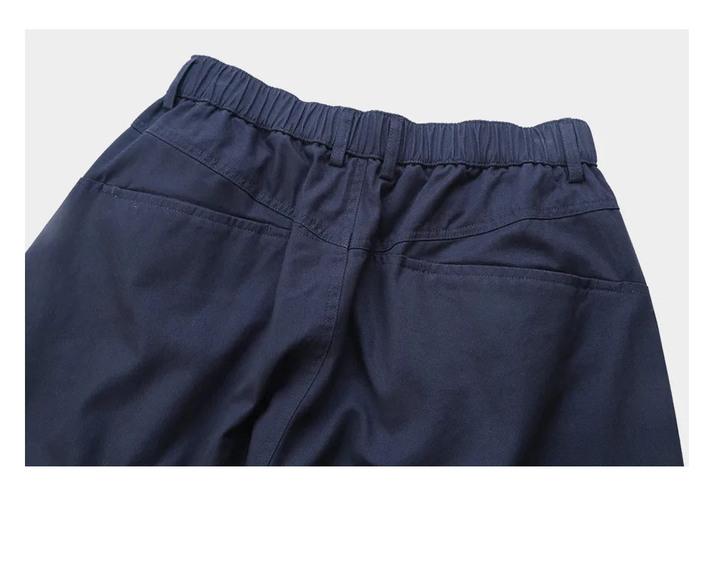 Solid Color Wide Leg Cargo Pants Mens Baggy Pleated Streetwear Elastic Waist Casual Loose Trousers Men