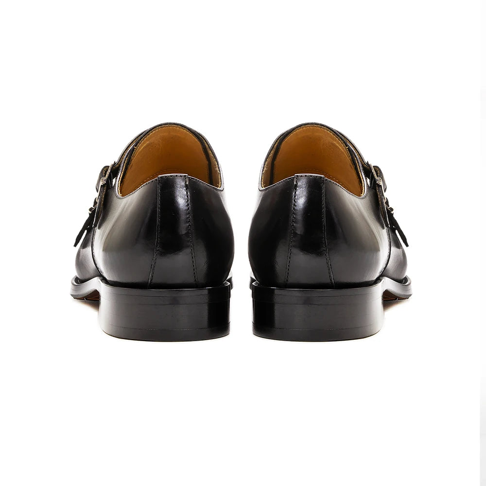 Luxury Genuine Leather Double Buckle Monk Strap Formal Shoes for Men Classic Cap Toe Business Office Wedding Dress Shoes