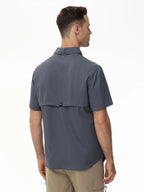 Summer Men's UPF 50+ Fishing Shirts, Lightweight Breathable Short Sleeve Cargo Shirt, Button Down Tactical Shirts Workout