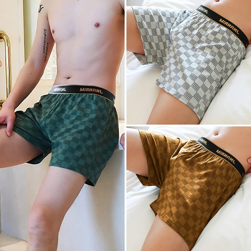 3PCS/Pack 95% Cotton Soft Plaid Alo Boxers Hombre Loose Breathable Hygroscopic Mens Shorts Sport High Elastic Waist Underwear