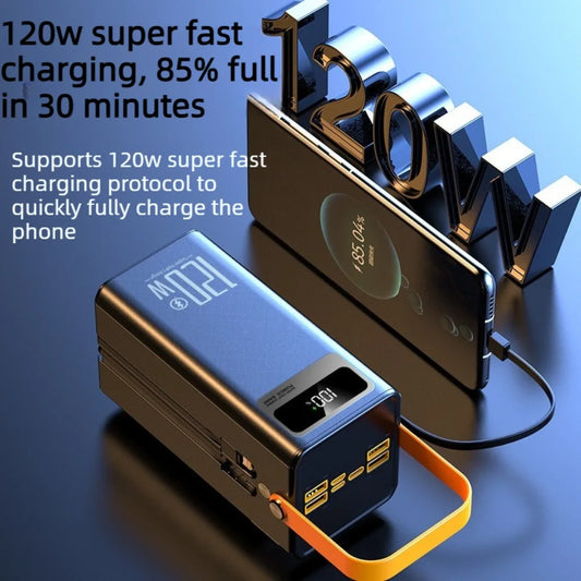 120W Super Fast Charging Power Bank 50000/100000/160000mAh Large Capacity Built-in Cables Portable External Battery