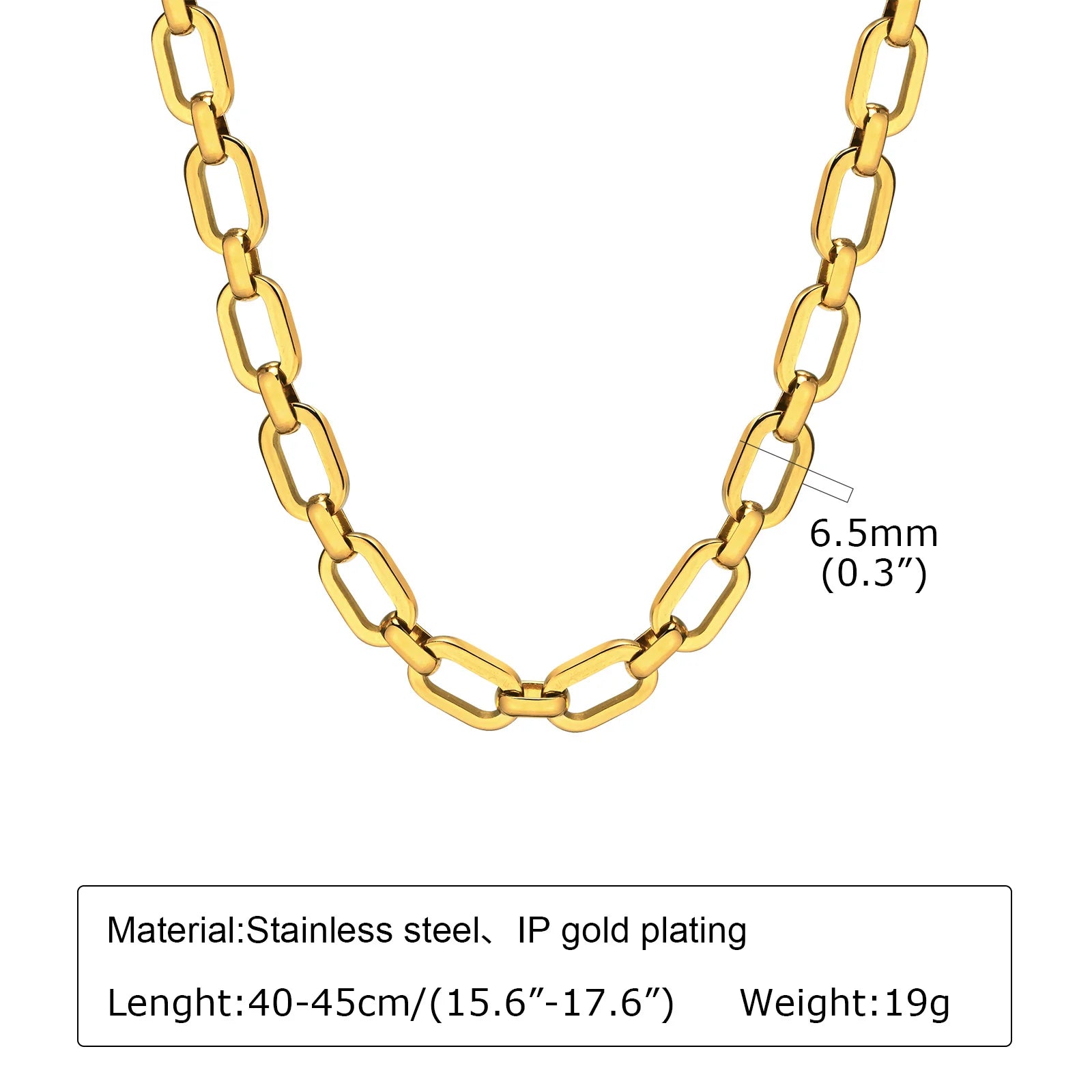 Chunky Gold Plated Link Necklace For Women, Stainless Steel Oval Thick Chain Choker Minimalist Jewelry Trendy Party Jewelry Gift