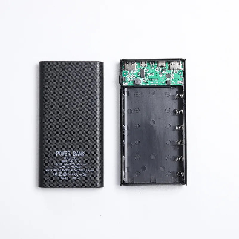 10W 18W 6*18650 Power Bank Battery Box Holder Dual USB Type C Micro 22.5W Fast Charge Shell With Led Lights 18650 Battery Cases