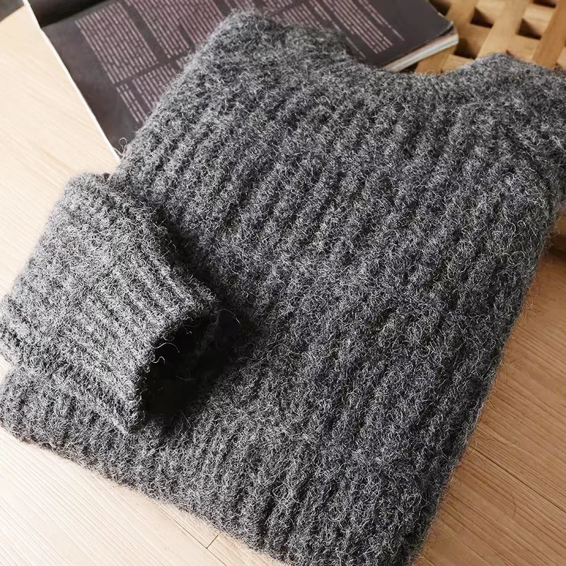 Wool Men Pullover Autumn Winter Thickening Warm Knitting Sweater Round Neck Raglan Sleeve Solid Long-Sleeve Casual Woolen Tops