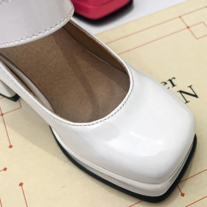 Women's High Heels Pumps Mary Jane Shoes Platform Pink Black Wine Red White Block Heeled Working Party Dance Wedding Shoe Female