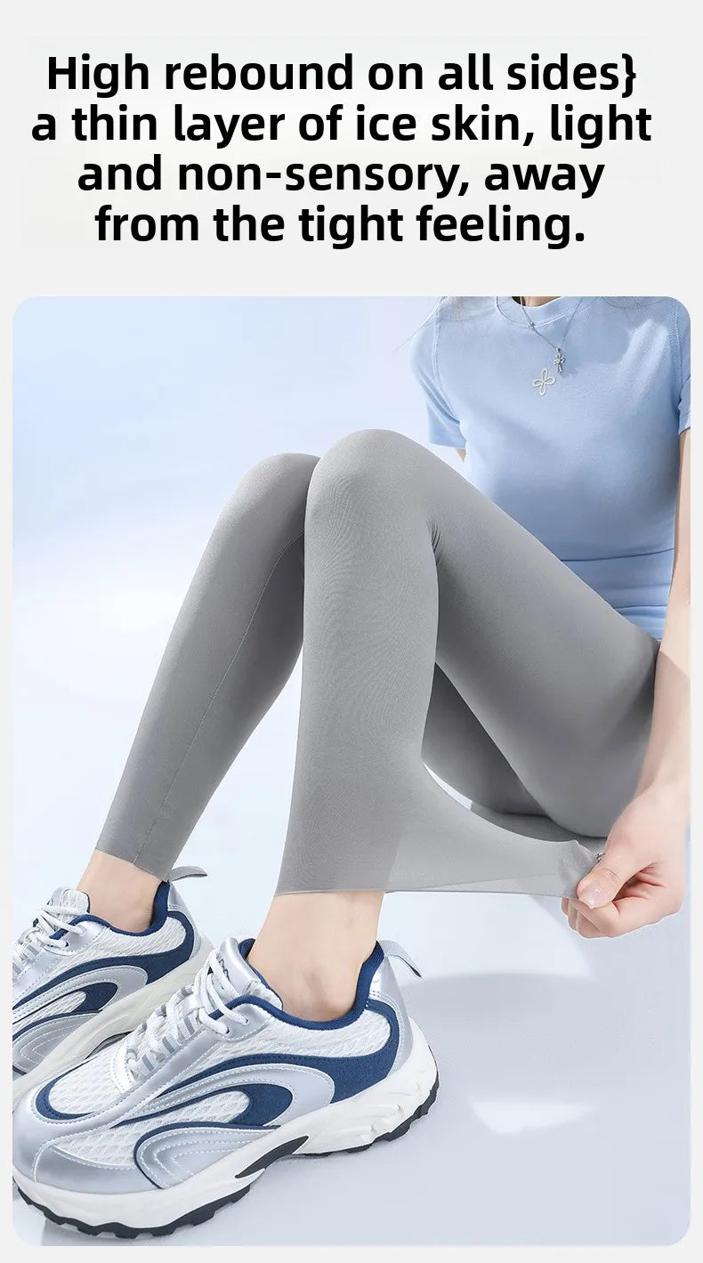 Ice Silk Shark Leggings Women High Waist Tummy Control Yoga Pants Buttery Soft Push Up Summer Thin Breathable Jeggings Workout