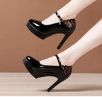 11cm Small Size 32-43 White Wedding Shoes Patent Leather Platform Pumps 2026 Formal Thin High Heels Shoes Model Office Party