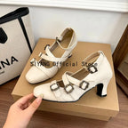Sweet Lolita Cross Buckle Strap Women Mary Jane Shoes Fashion Multi Metal Buckle Shoes Retro Wedding Party Dress Ladies Pumps
