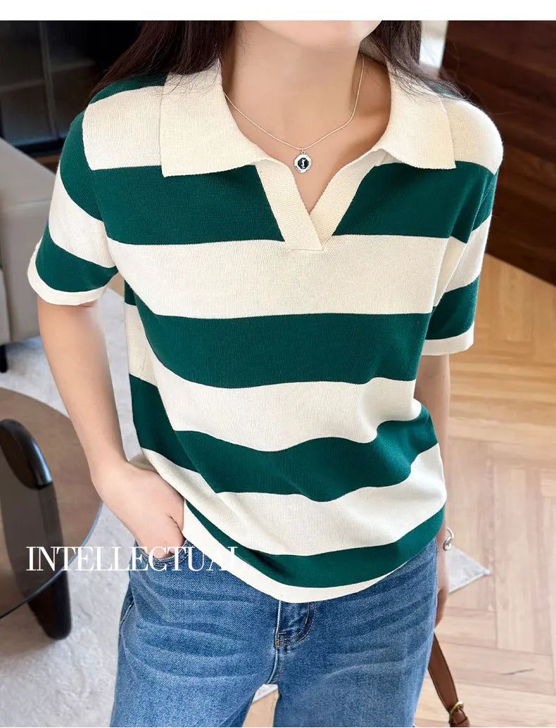 WinvyNee Summer Half Sleeved Women's Solid Polo Shirt Casual Cotton Striped Top T-shirt Women Clothing Casual Knitted A1002022