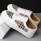 Men Classic Checkered Patchwork Thick Soled Casual Board Shoes Shock-absorbing Breathable Fashionable Commuting Street Shoes