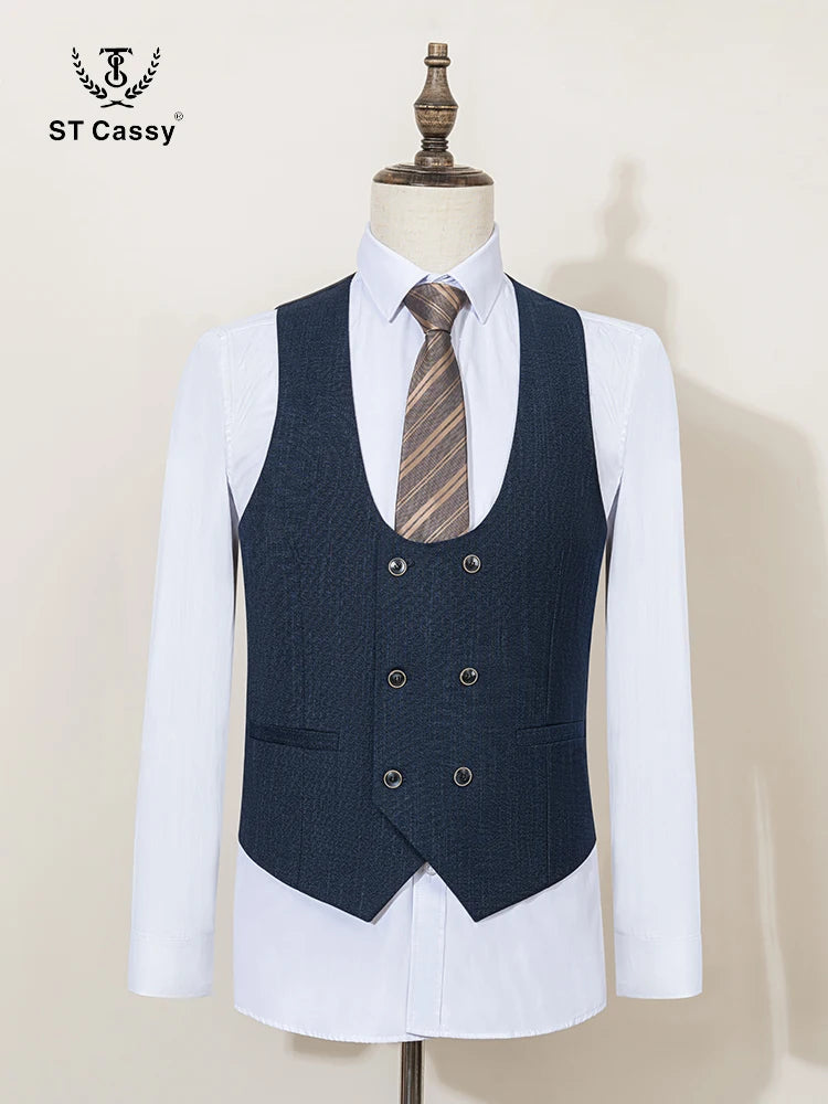 ST Cassy High-End Brand Formal Business Men's Suits Single Breasted Solid Color Slim Fit Suit Wedding Three-Piece