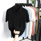 100%  Lyocell Knitwear 2025 Men Spring Summer Trendy Turn Down Collar Knit Tees Short Sleeve Breathable Knit Tops