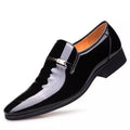 Mens Formal Wine Red Patent Leather Loafers Pointed Toe Slip On Shoes Hollow Out Non SlipBreathable Design Metal Buckle Decor