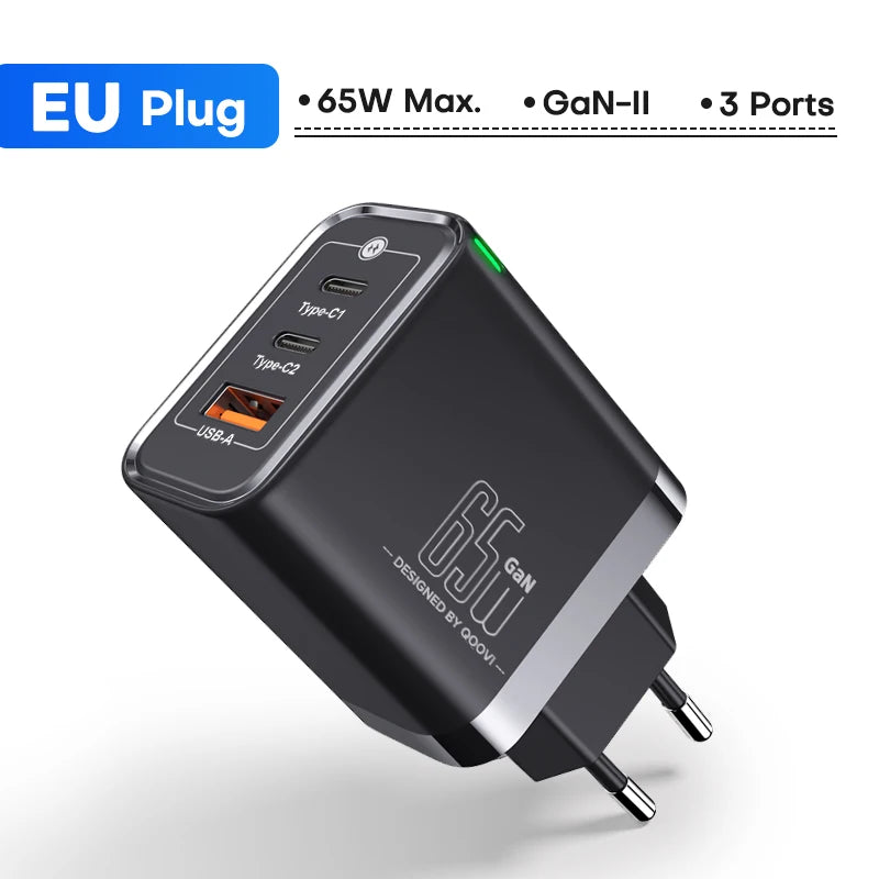 QOOVI GaN 45W USB Charger Fast Charging USB Type C Wall Charger PD QC3.0 Quick Charge For iPhone Samsung S23 S21 Laptop Tablet