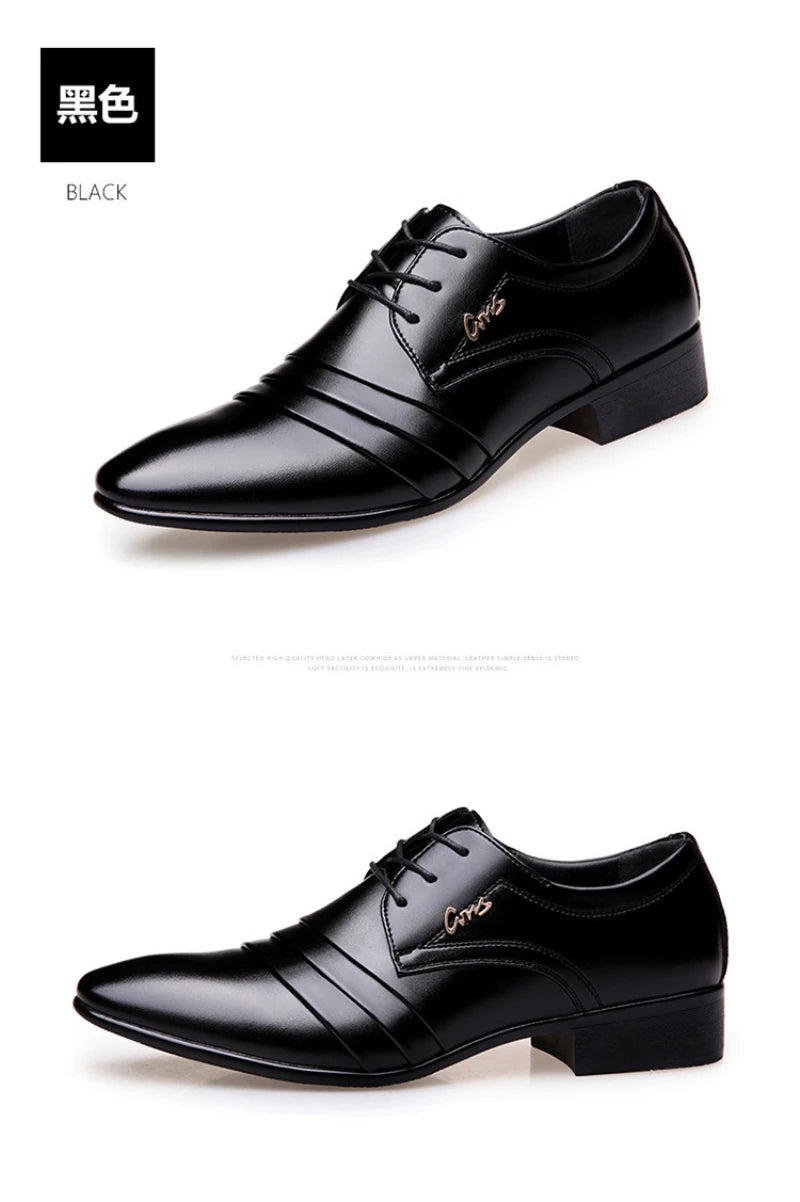 Mens Black Genuine Leather Cap Toe Lace Up Formal Business Office Groom Wedding Daily Wear Dress Shoes British Style Fashion