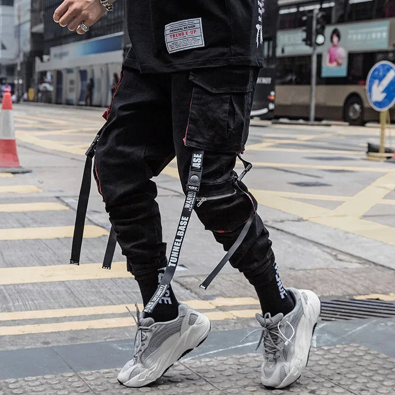 Y2K Joggers Cargo Pants For Men Casual Hip Hop Pocket Male Trousers Sweatpants Street Ribbons Techwear White Pant Pantalon Homme