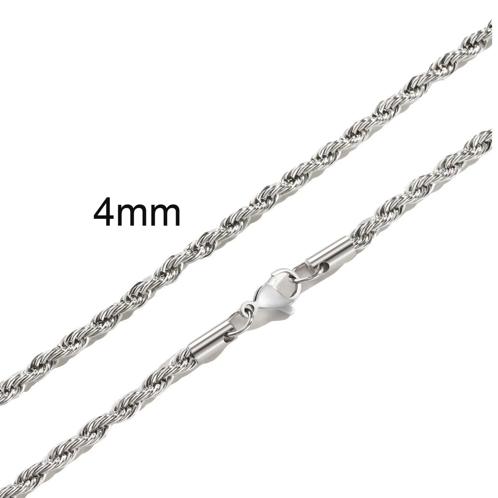 Casual Punk Rope Long Chain Necklace for Men Women,Silver Gold Color Stainless Steel Twisted Chain Collars,Hiphop Jewelry Gift