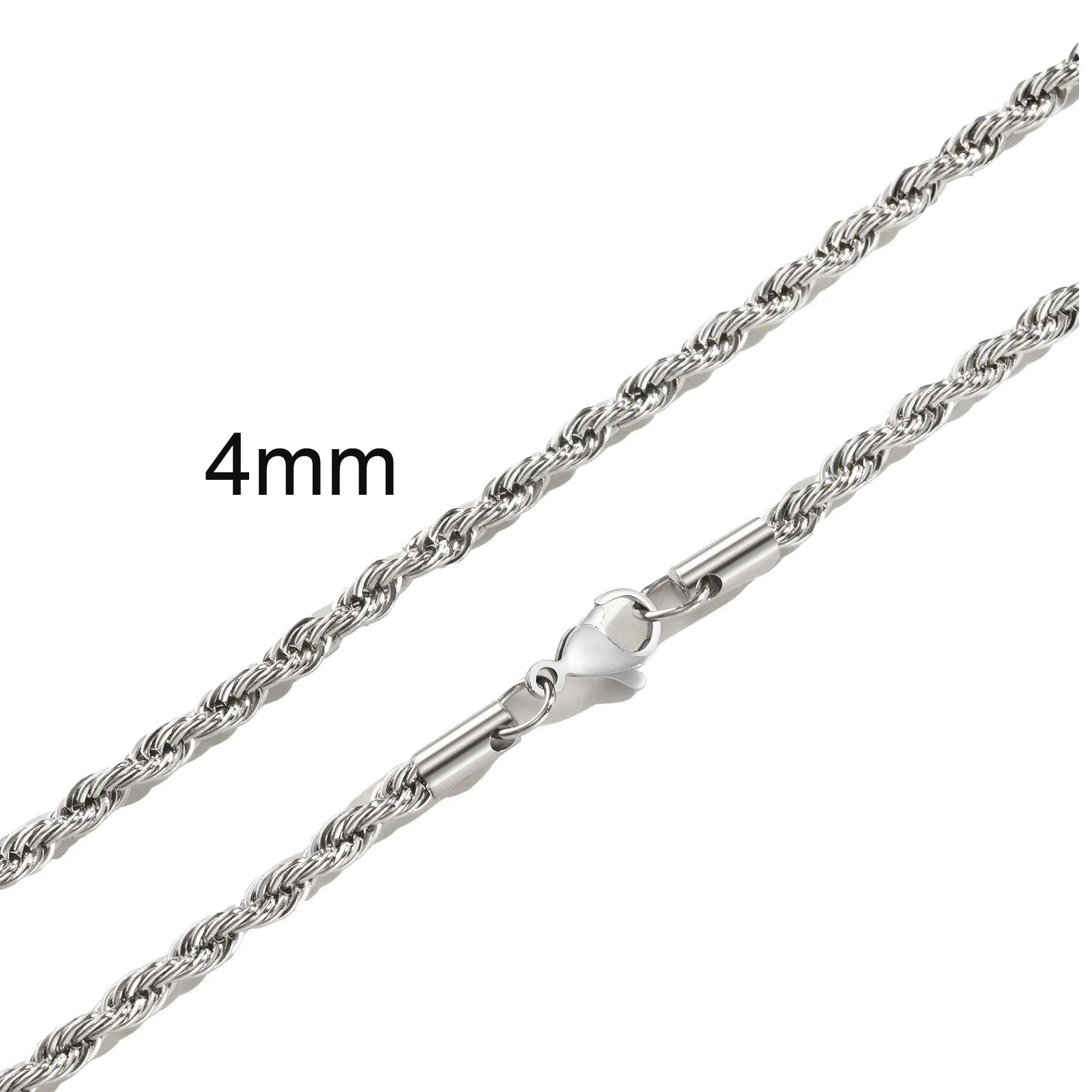 Casual Punk Rope Long Chain Necklace for Men Women,Silver Gold Color Stainless Steel Twisted Chain Collars,Hiphop Jewelry Gift