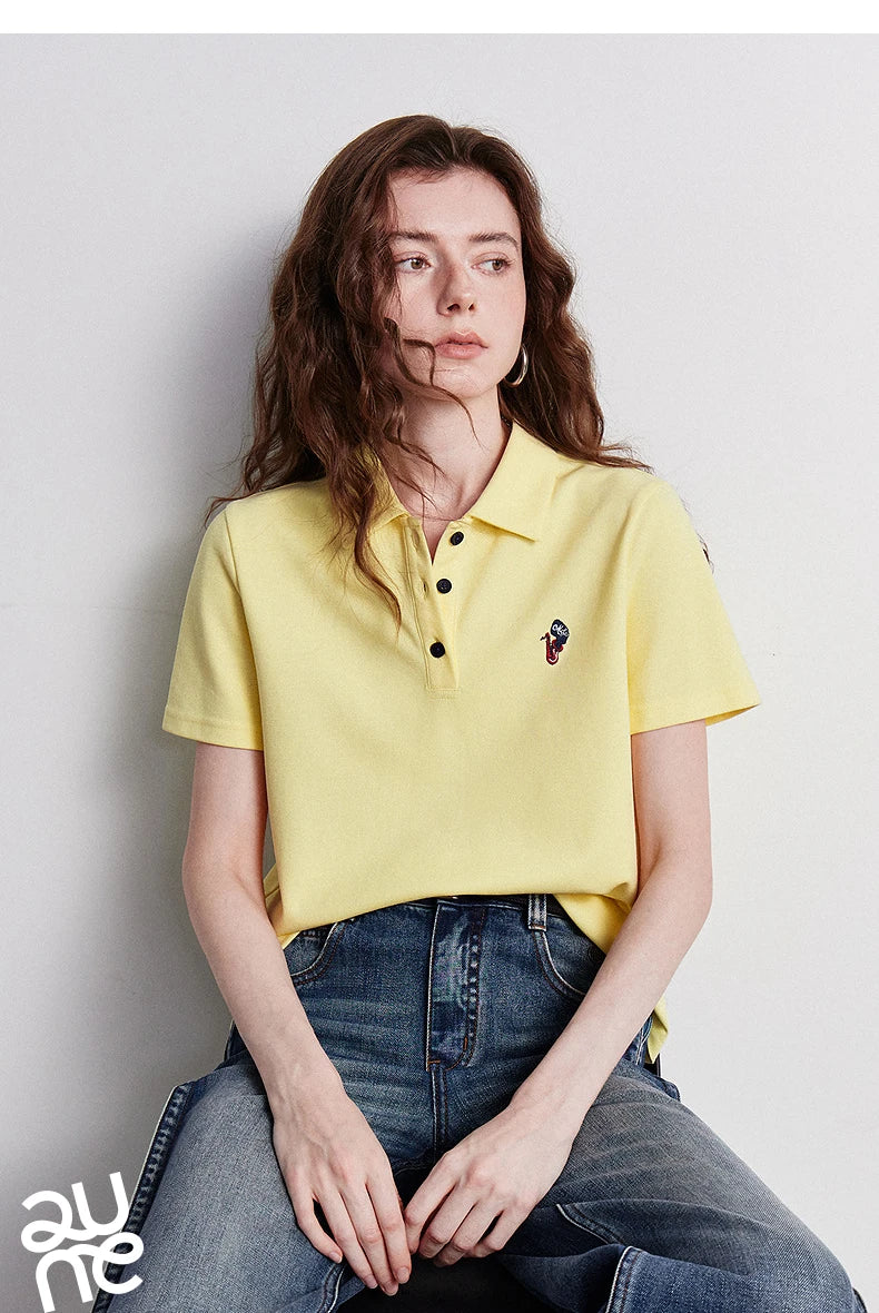 TOYOUTH Women Polo Shirt 2026 Summer New Breathable Short Sleeve Versatile Pullover Tops