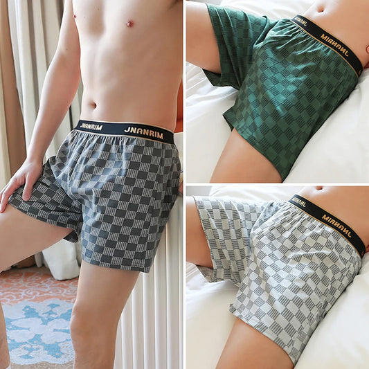 3PCS/Pack 95% Cotton Soft Plaid Alo Boxers Hombre Loose Breathable Hygroscopic Mens Shorts Sport High Elastic Waist Underwear