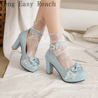 Summer 2025 Ladies Heels Platform Cute Bow Lace Princess Mary Jane Lolita Shoes Party High Heel Buckle Women Pumps Girls Sweet 8