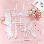 New Eyelash Lace 5-Piece Lingerie Set for Women with Underwire Bra Waistband  Garter Belt Leg Rings Gloves Sexy Comfortable