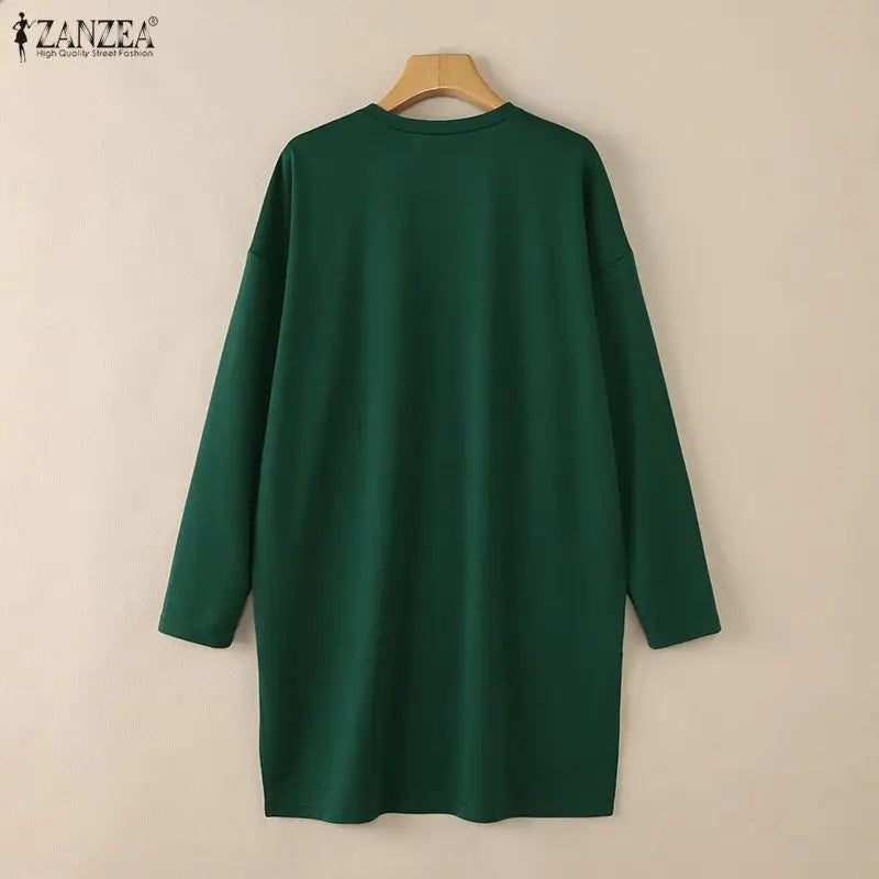2026 ZANZEA Muslim Hijab Blouse Women Spring Long Tops Turkey Abaya Fashion O Neck Long Sleeve Knitted Shirt IsIamic Clothing