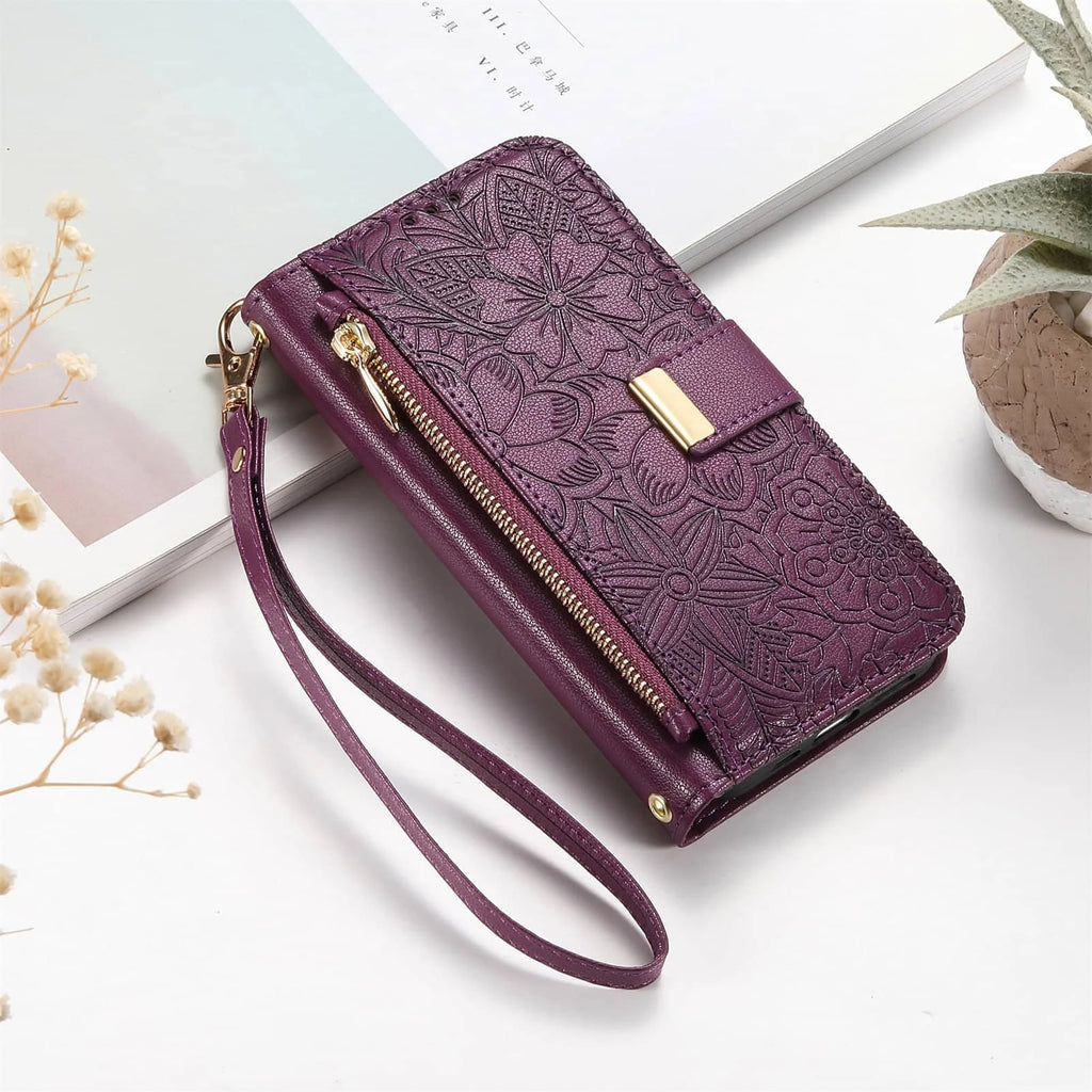 Compatible with iPhone 17/16e/15/14/13/12 Pro Max 16 Plus Lanyard Zipper Wallet Case Dual Card Holder Flip Stand Magnetic Buckle