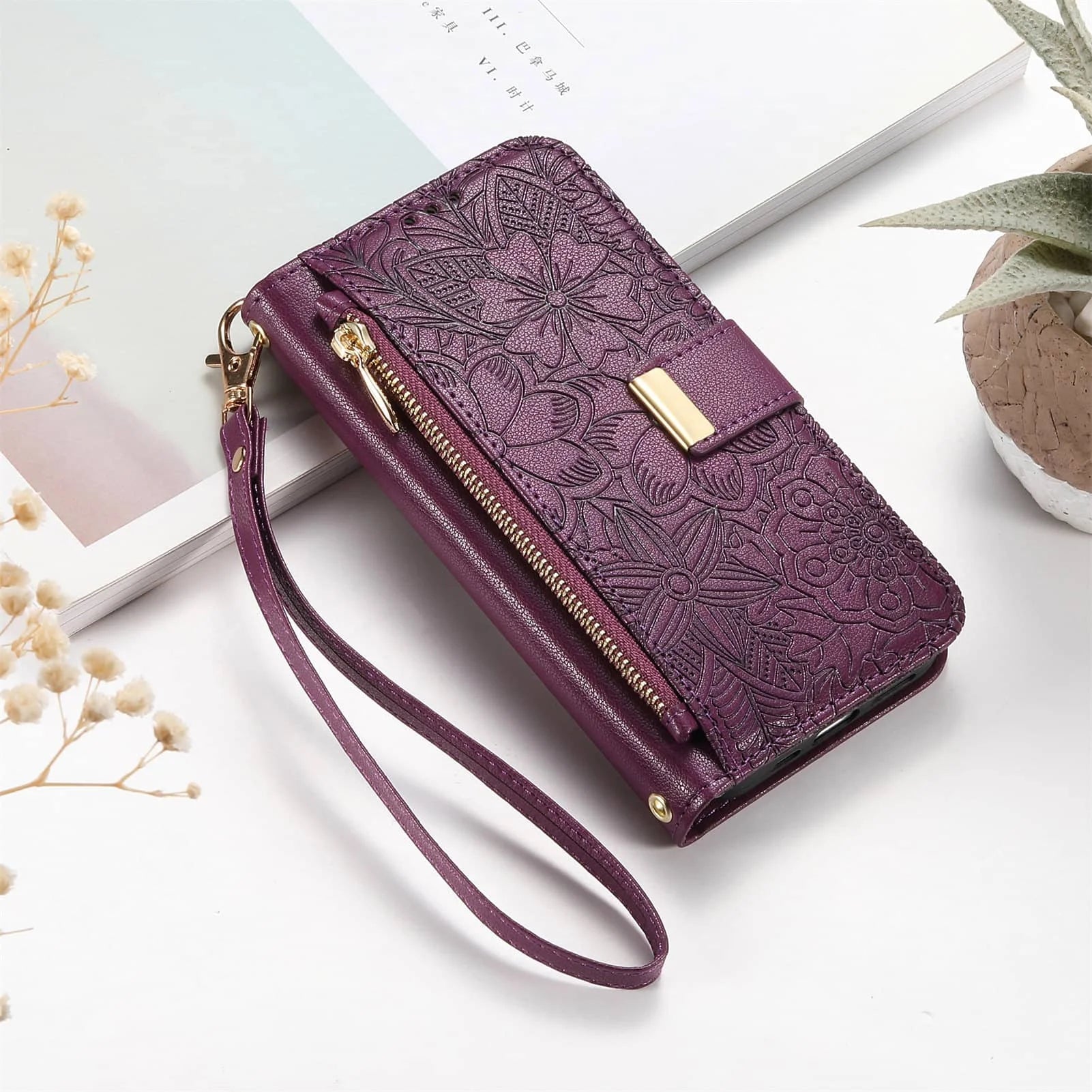 Compatible with iPhone 17/16e/15/14/13/12 Pro Max 16 Plus Lanyard Zipper Wallet Case Dual Card Holder Flip Stand Magnetic Buckle