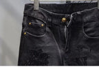 Hot-Stamped Rhinestone Men's Jeans, Trendy Brand, Stretchy Slim Fit, Embroidered and Printed Men's Trousers