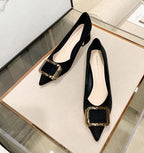 Ladies Summer Footwear Office Shoes for Women 2025 with Medium Heels Black Square Pointed Toe Stylish Chic Point Lastest Casual