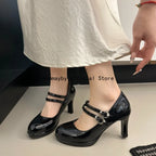 Thin High Heel Women Mary Jane Shoes Concise Shallow Belt Buckle Shoes Spring Autumn Ladies Elegant Wedding Dancing Pumps