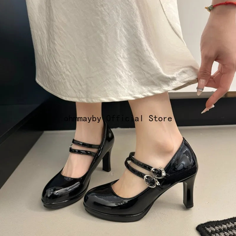 Thin High Heel Women Mary Jane Shoes Concise Shallow Belt Buckle Shoes Spring Autumn Ladies Elegant Wedding Dancing Pumps