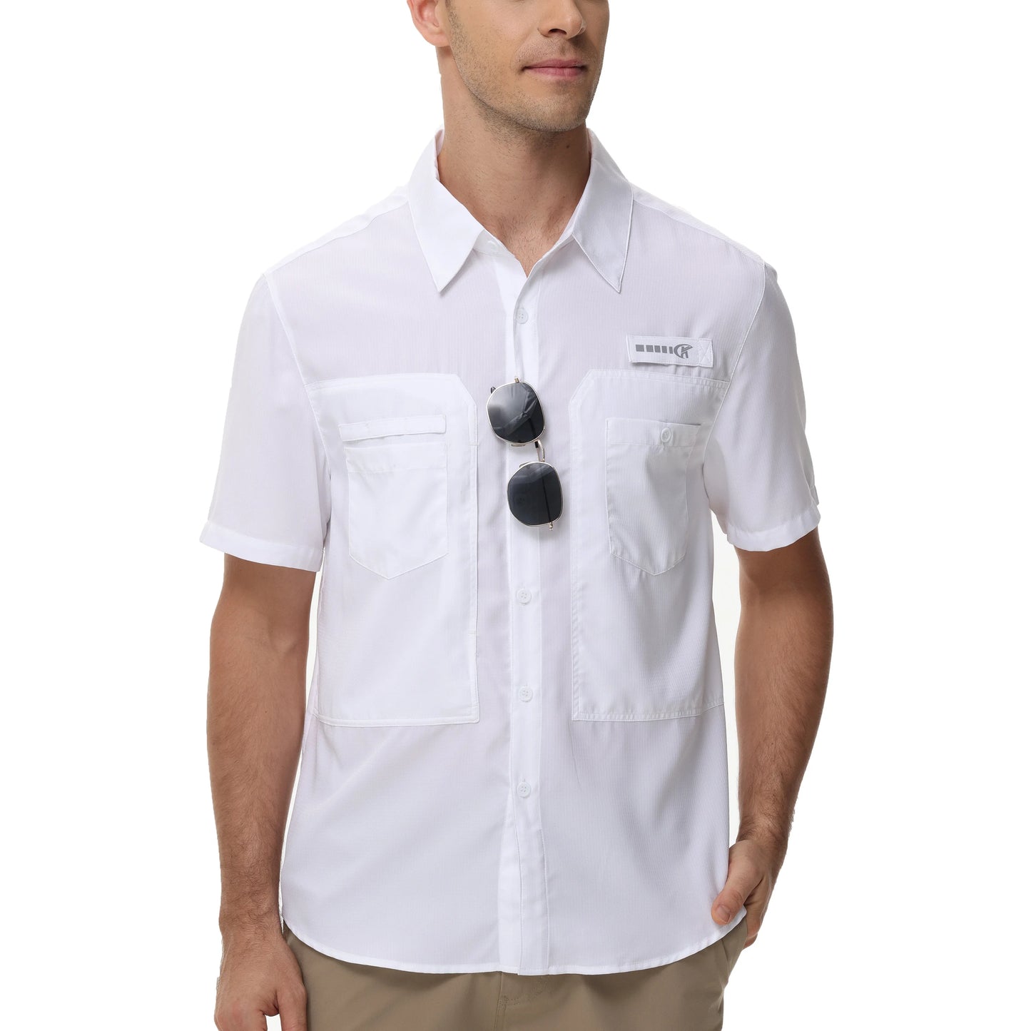 Summer Men's UPF 50+ Fishing Shirts, Lightweight Breathable Short Sleeve Cargo Shirt, Button Down Tactical Shirts Workout