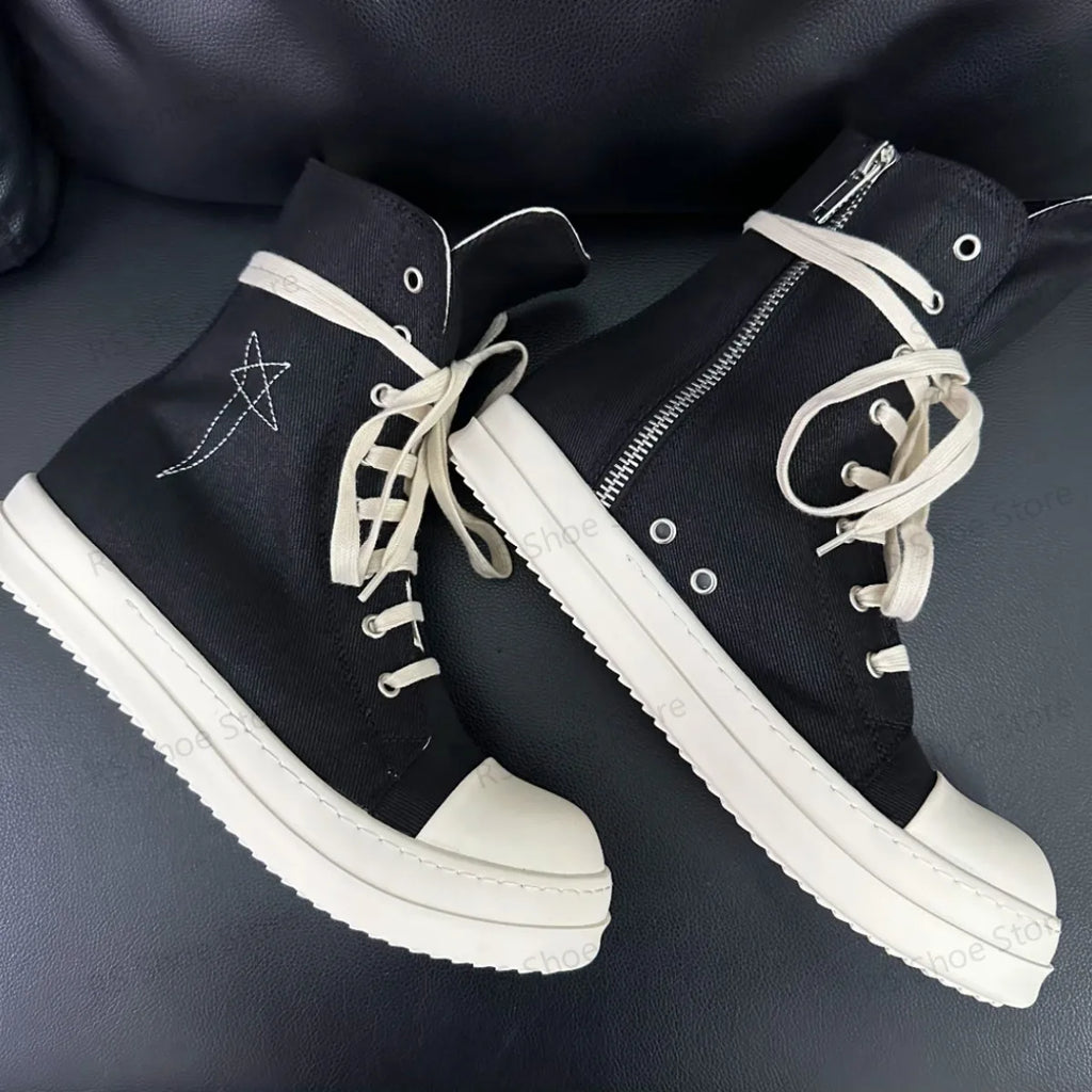 Ro Classic Design Black Canvas Boot High Top Shoe Men Casual Shoes Luxury Zipper Women Sneaker s Ankle Boots Sneakers
