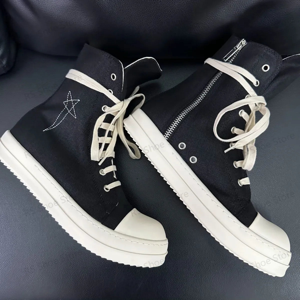 Ro Classic Design Black Canvas Boot High Top Shoe Men Casual Shoes Luxury Zipper Women Sneaker s Ankle Boots Sneakers