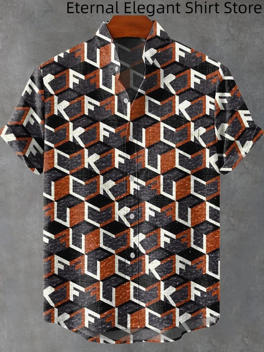 2025 Men's New Hot Selling Cool Checkered Pattern Printed Summer Comfortable Linen Short sleeved Shirt Men's Casual Button Top