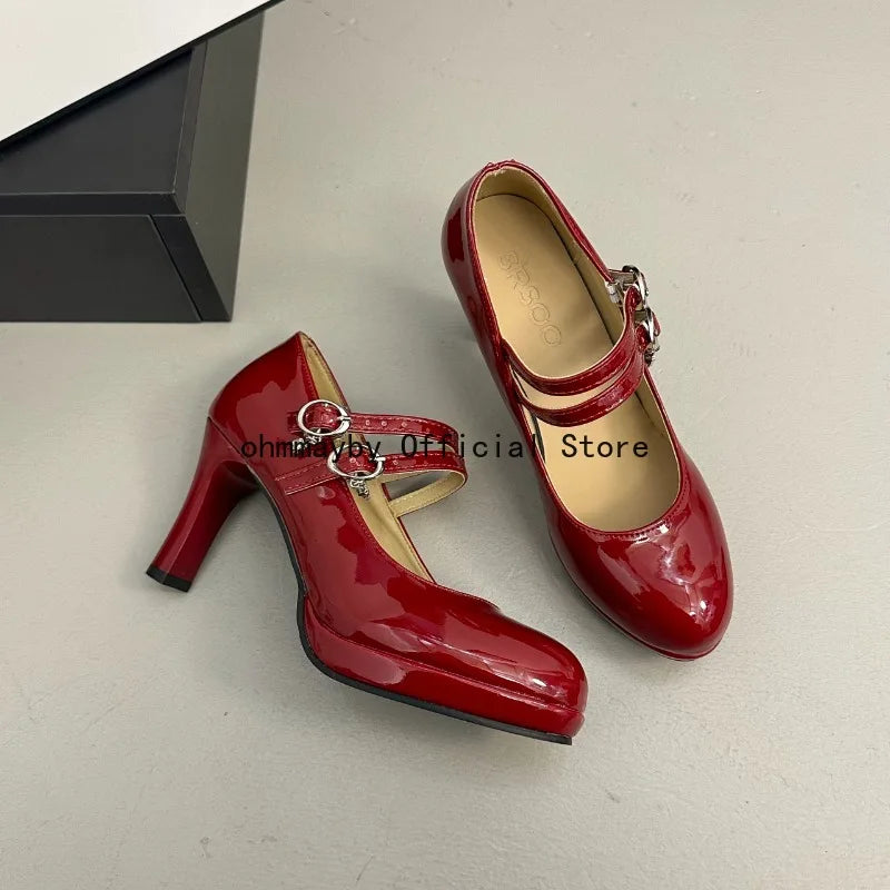 Thin High Heel Women Mary Jane Shoes Concise Shallow Belt Buckle Shoes Spring Autumn Ladies Elegant Wedding Dancing Pumps