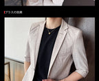 Men's Summer New Slim Fit 3/4 Sleeve Blazer Set Thin Seven-Point Sleeve Suit Outfit Casual Business Two-Piece Set