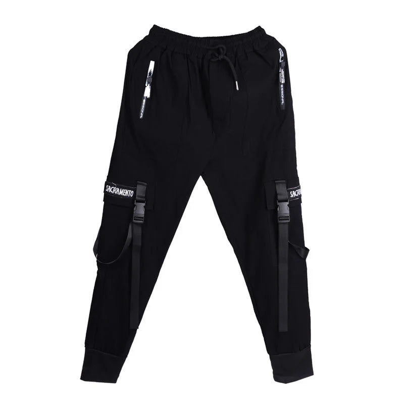 Y2K Joggers Cargo Pants For Men Casual Hip Hop Pocket Male Trousers Sweatpants Street Ribbons Techwear White Pant Pantalon Homme