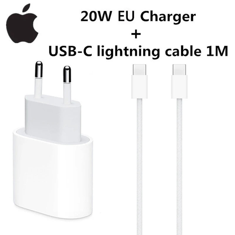 Original 20W USB-C Power Adapter For iphone 17 16 15 14 13 mini Pro Max Type C fast charger for Apple Cable for iPhone 12 Plus