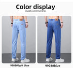 2026 Spring Summer 70% Lyocell Jeans Regular Fit Straight Ice Silk Style Business Casual Light Blue Stretch Cotton Denim