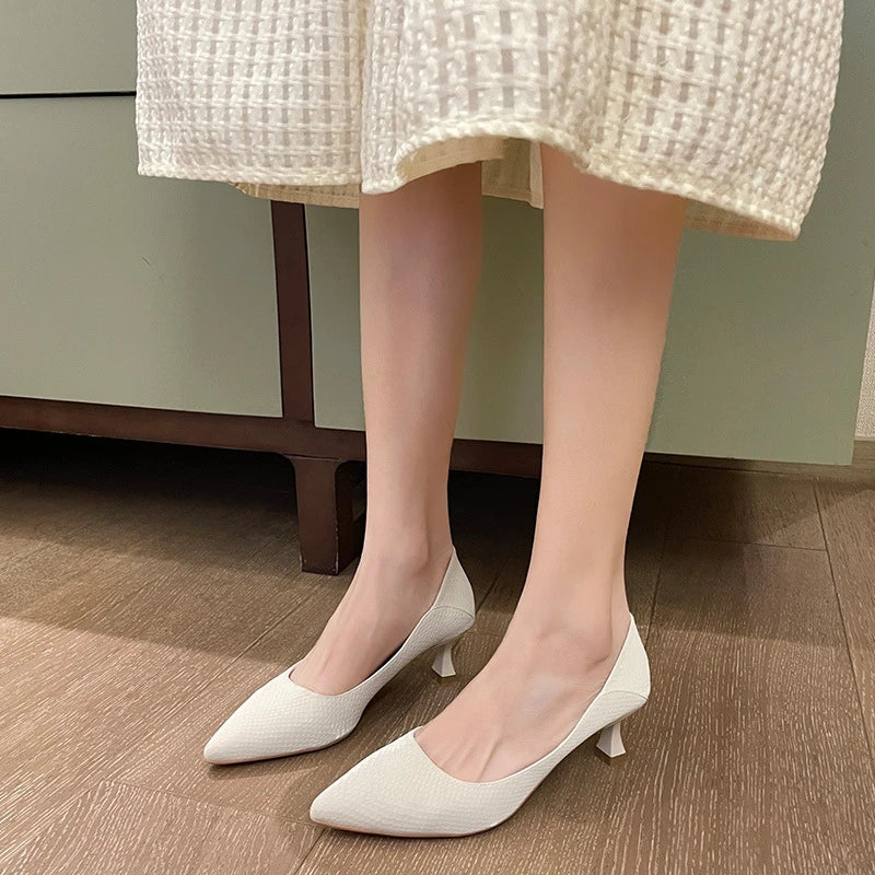 Beige Pointed Toe Kitten Heel Pumps Slip On Dress Shoes Comfortable Non Slip For Business Office Wedding Party Daily Wear  New