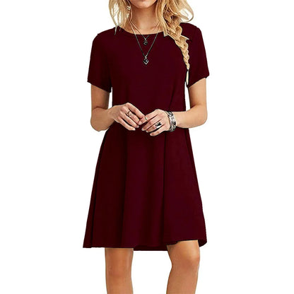 Women Shirt Dress Summer O-Neck Short Sleeve Slim A-Line Beach Holiday Dresses YKD-nz056