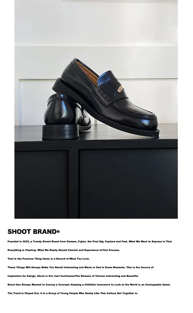 Slip in formal leather shoes for men's autumn new style retro metal coin design Loafer comfortable black British dress shoes