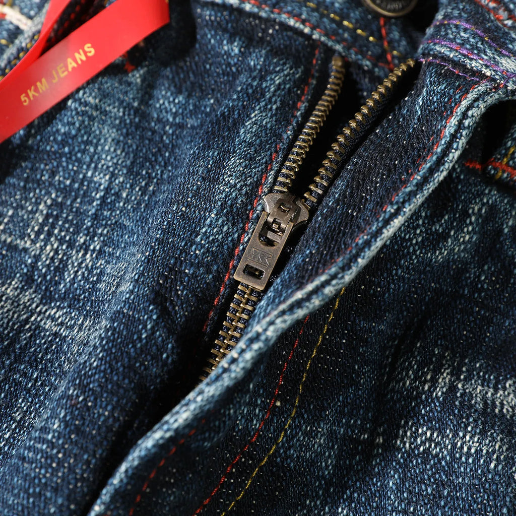 22oz Heavyweight 100% Cotton Washed Men's Selvedge Denim Jeans Taiwan Hand-spun Yarn Plant-dyed Standard Straight Fit Pants 5KM