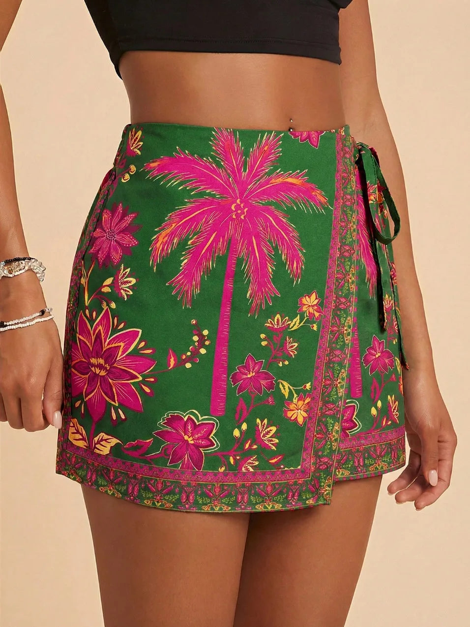 Women's Fashion Minimalist Shorts Tropical Vacation Elegant Casual Printed High Waist Shorts Spring Summer Beach Daily Pants